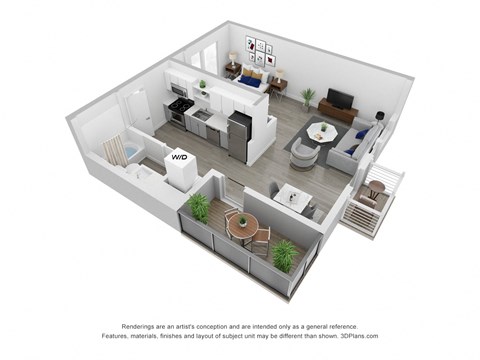 3D Floor Plan | One Bed B | 533 SQFT